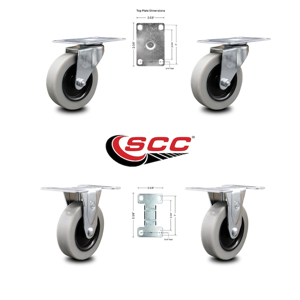 3 Inch Thermoplastic Wheel Top Plate Caster Swivel 2 Rigid, 2PK